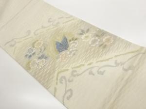 すくい織蝶に花々模様織出し夏用袋帯